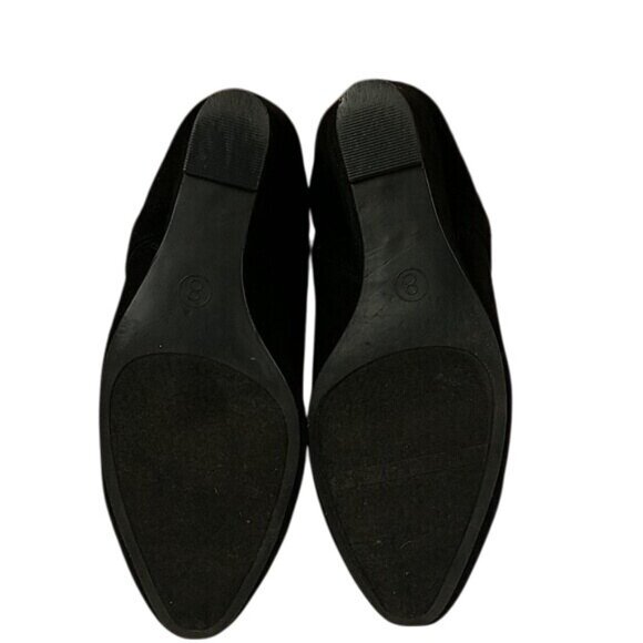 Massimo Black Faux Suede Ankle Booties Wedge Heel Gold Buckle Side Zip - Picture 5 of 6